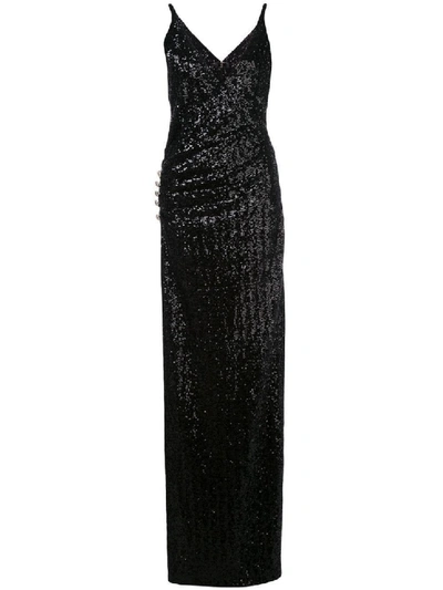 Shop Balmain Black Women's Sequined Side Slit Gown Black