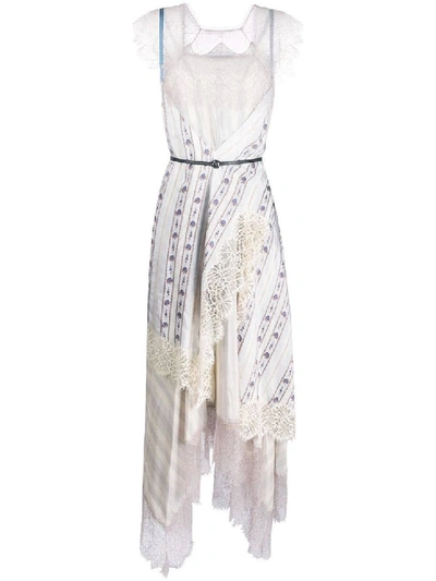 Shop Lanvin Multicolor Women's Floral Lace Trim Dress In White