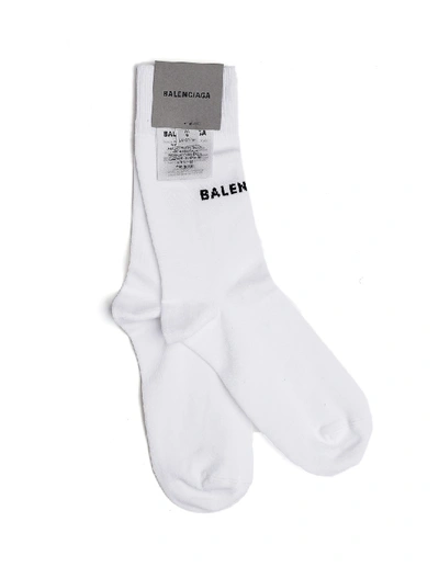 Shop Balenciaga White Cotton Logo Socks