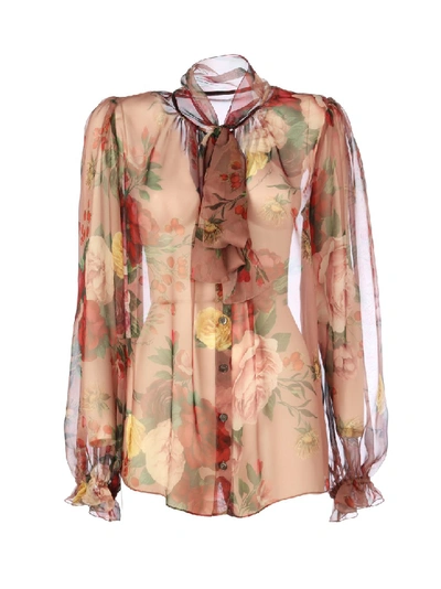 Shop Dolce & Gabbana Printed Silk Shirt In Neutrals