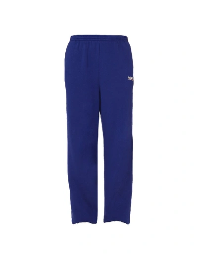 Shop Balenciaga Drawstring Navy Cotton Pants In Blue