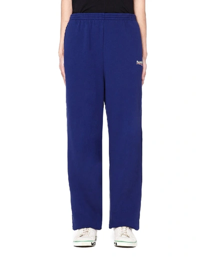 Shop Balenciaga Drawstring Navy Cotton Pants In Blue