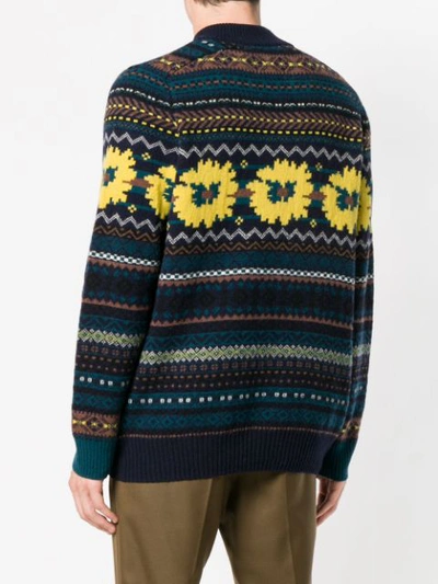 Shop Sacai Front Patterned Cardigan In Blue