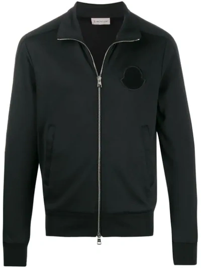 Shop Moncler Logo Patch Zipped Sweatshirt In Black
