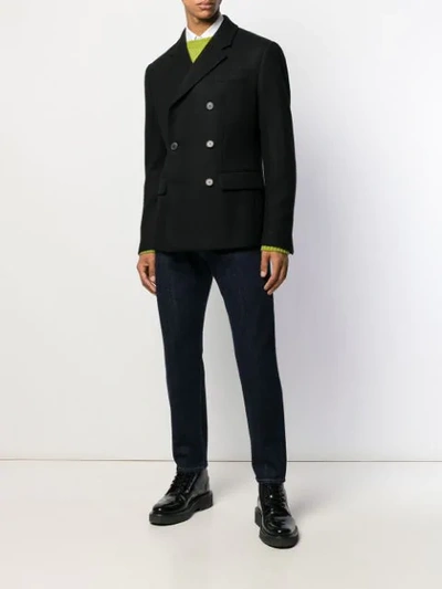 Shop Prada Double Breasted Blazer Jacket In Black