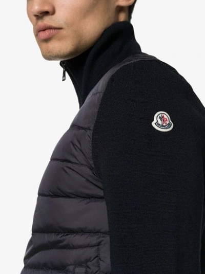 Shop Moncler Knitted-sleeve Padded Jacket In Blue