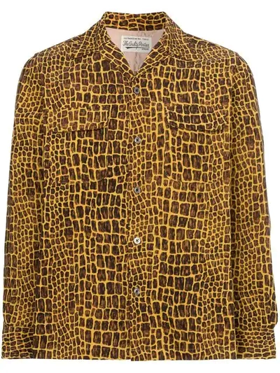 Shop Wacko Maria Giraffe Print Cotton Shirt In Yellow