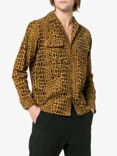 Shop Wacko Maria Giraffe Print Cotton Shirt In Yellow