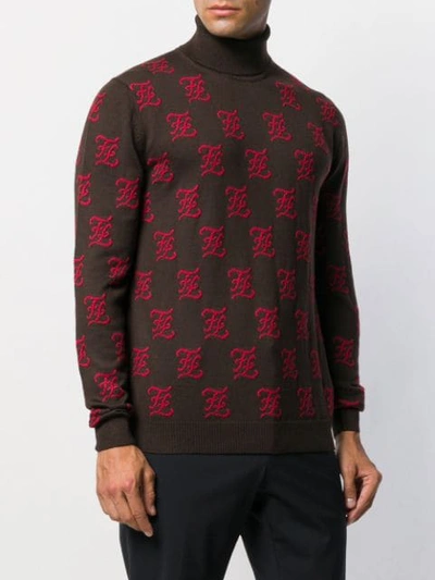Shop Fendi Karligraphy Ff Monogram Sweater In Brown