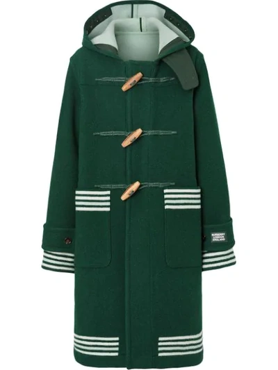 Shop Burberry Hooded Striped Duffle Coat In Green