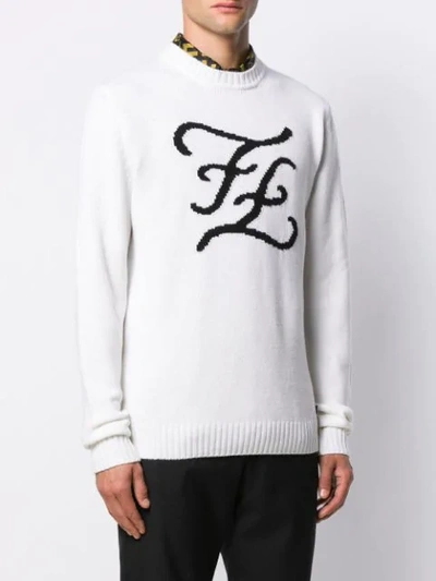 Shop Fendi Karligraphy Knitted Crew Neck Sweater In White