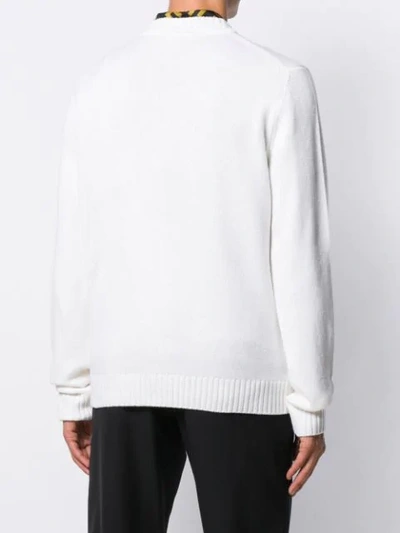 Shop Fendi Karligraphy Knitted Crew Neck Sweater In White