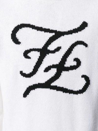 Shop Fendi Karligraphy Knitted Crew Neck Sweater In White