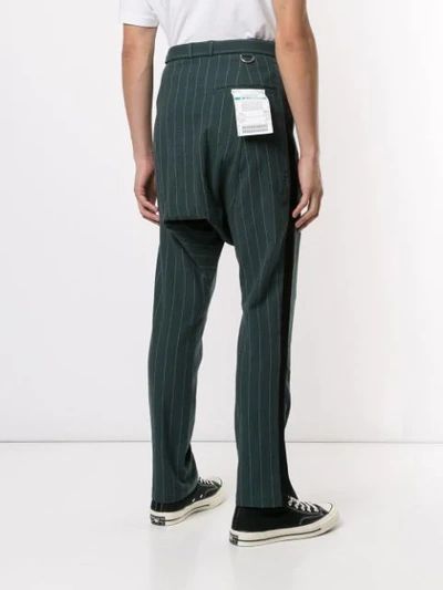 Shop Miharayasuhiro Striped Drop Crotch Trousers In Green