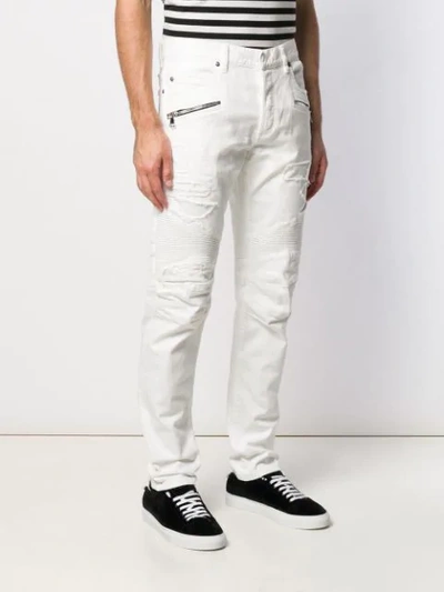 Shop Balmain Skinny Biker Jeans In White