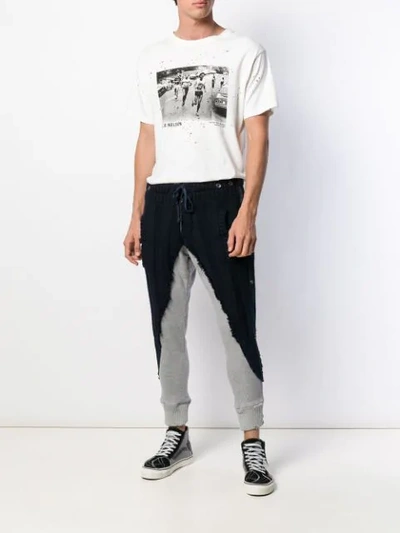 Shop Greg Lauren Drawstring Waist Contrast Trousers In Blue