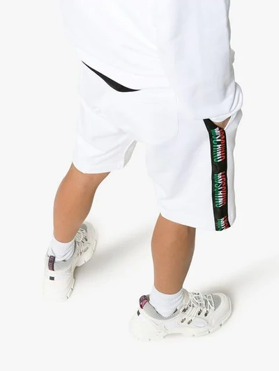Shop Moschino Ticker Tape Logo Cotton Shorts In White