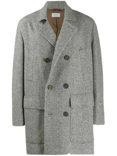 BRUNELLO CUCINELLI PRINTED DOUBLE-BREASTED COAT - 灰色