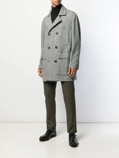 Shop Brunello Cucinelli Printed Double-breasted Coat In C020 Grigio