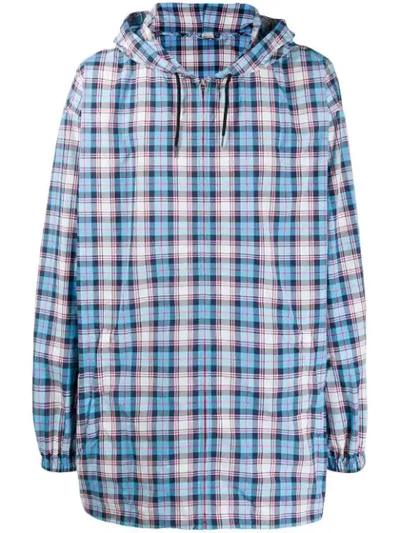 Shop Gucci Checked Hooded Jacket In Blue