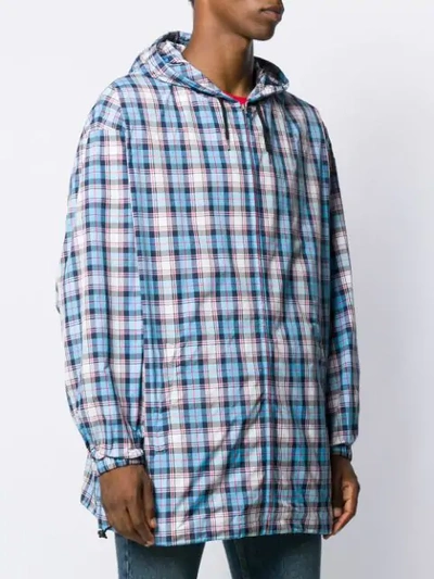 Shop Gucci Checked Hooded Jacket In Blue