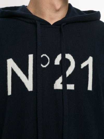 Shop N°21 Logo Knitted Hooded Jumper In Blue