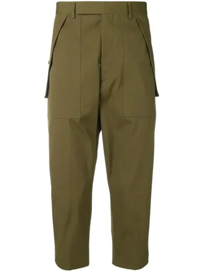 Shop Rick Owens Cropped Cargo Trousers - Green