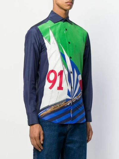 Shop Ralph Lauren Graphic Nautical Print Shirt In Blue