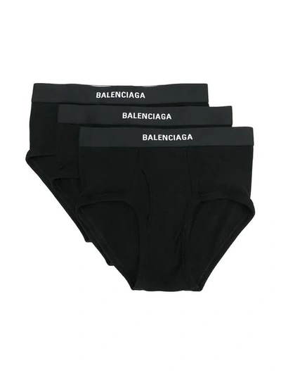 Shop Balenciaga Ribbed Logo Briefs Set In Black