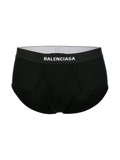 Shop Balenciaga Ribbed Logo Briefs Set In Black