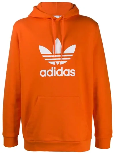 Shop Adidas Originals Logo Print Hoodie In Orange