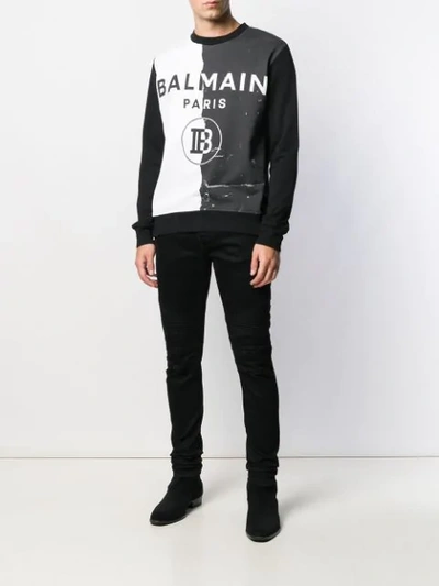 Shop Balmain Slim Fit Panelled Jeans In Black