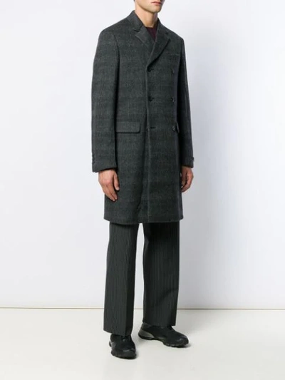 Shop Prada Double-breasted Plaid Coat In Grey
