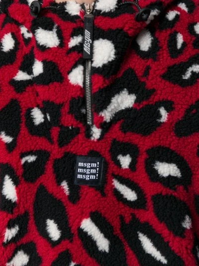 Shop Msgm Animal Print Shearling Hooded Sweater In Red