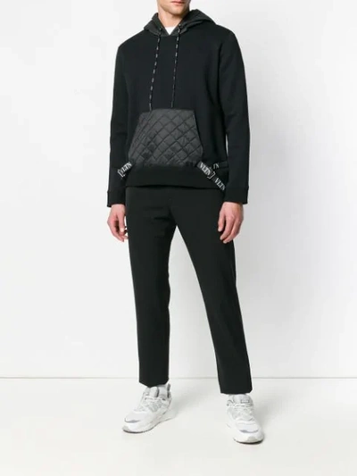 Shop Valentino Quilted Pocket Hoodie In Black