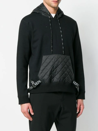 Shop Valentino Quilted Pocket Hoodie In Black