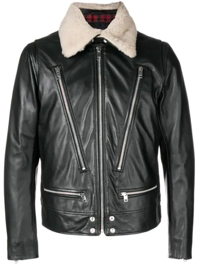Shop Diesel Shearling Biker Jacket In Black