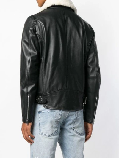 Shop Diesel Shearling Biker Jacket In Black