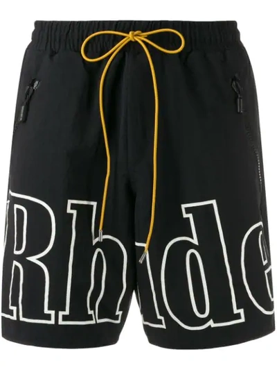 RHUDE LOGO SWIMMING SHORTS - 黑色