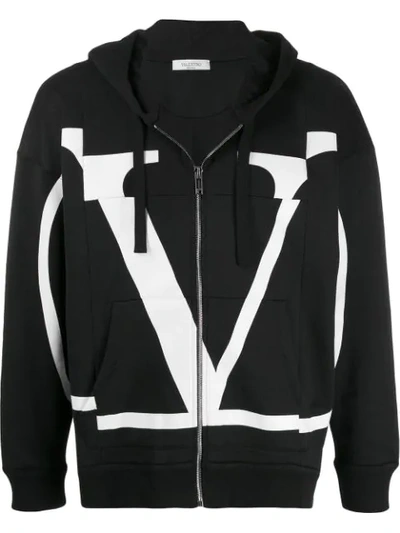 Shop Valentino Vlogo Hooded Jacket In Black