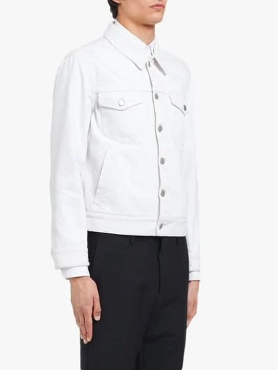 Shop Prada Classic Denim Jacket In White