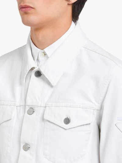 Shop Prada Classic Denim Jacket In White