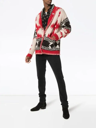 Shop Alanui Jacquard Cashmere Shawl Cardigan In Red