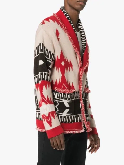 Shop Alanui Jacquard Cashmere Shawl Cardigan In Red