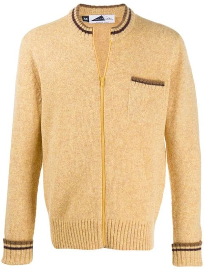 Shop Anglozine Zipped Knitted Cardigan In Yellow
