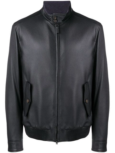 Shop Brioni Zipped Bomber Jacket In Blue