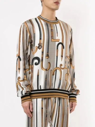 Shop Dolce & Gabbana Walking Stick Print Silk Sweatshirt In Brown