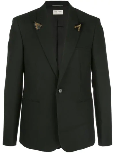 Shop Saint Laurent Beaded Fitted Blazer In Black