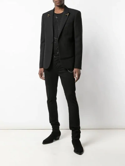 Saint Laurent Single-breasted Striped Wool Blazer In Black