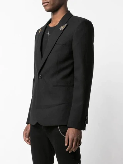 Saint Laurent Single-breasted Striped Wool Blazer In Black